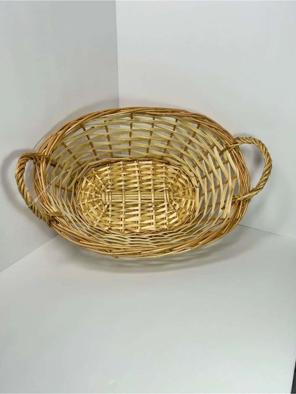 Woven Natural Two-Tone Storage Basket with Handles